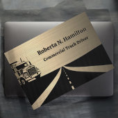 Commercial Truck Driver and Highway QR Code Gold Visitekaartje