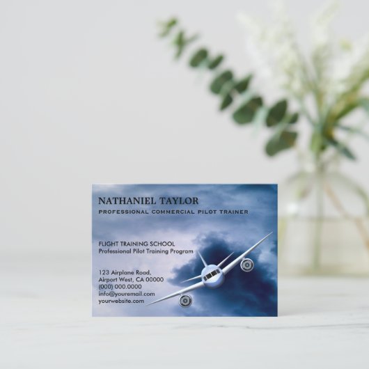 Commercieel straalvliegtuig in de Sky Aviation Lar Visitekaartje (Staand voorkant)