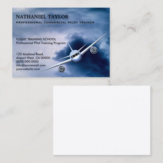 Commercieel straalvliegtuig in de Sky Aviation Lar Visitekaartje (Voorkant / Achterkant)