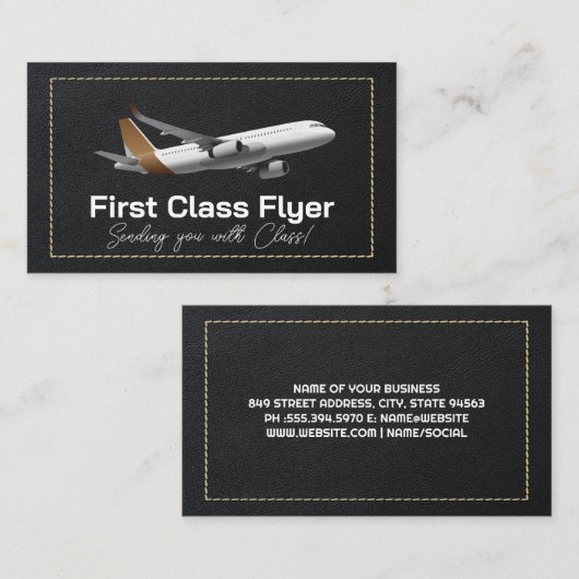 commercieel vliegtuig | Stijl met leren stiksels Visitekaartje (Voorkant / Achterkant)