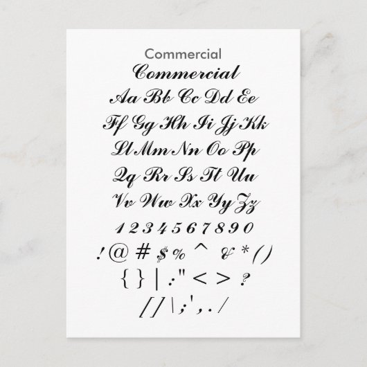 Commercieel - voorbeeldblad voor Zazzle-lettertype Briefkaart (Voorkant)