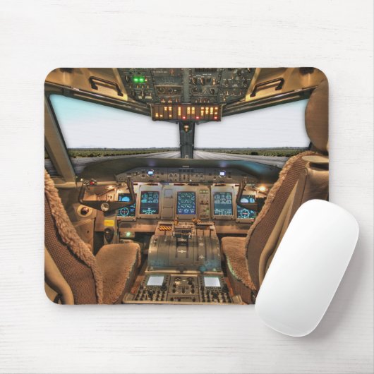 Commerciële jet airliner cockpit achtergrond muismat (Met muis)