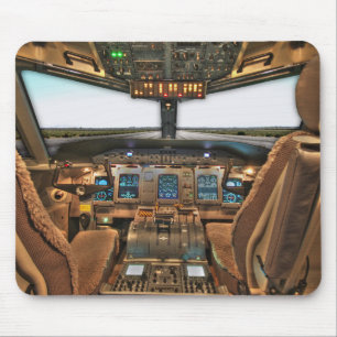 Commerciële jet airliner cockpit achtergrond muismat