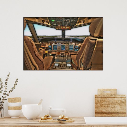 Commerciële jet airliner cockpit achtergrond poster (Keuken)