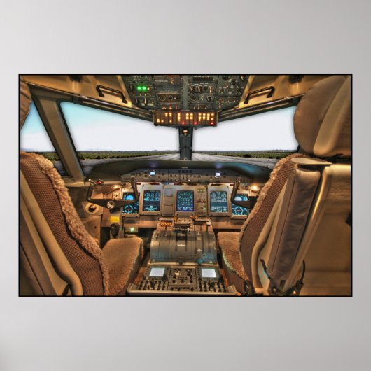 Commerciële jet airliner cockpit achtergrond poster (Voorkant)