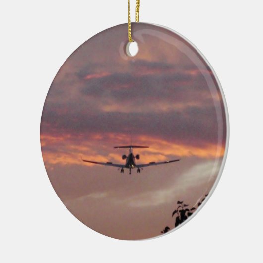 Commerciële Jet Landing op Sunset Keramisch Ornament (Links)