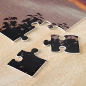 Commerciële straaljager landend bij zonsondergang legpuzzel (Zijkant)