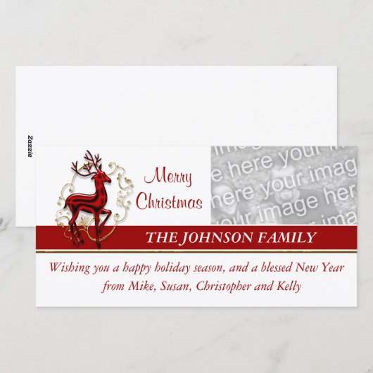 Commerciële van het rendier familie photocard feestdagenkaart (Voorkant / Achterkant)