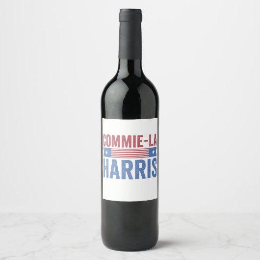 Commie-La Harris 2024 Funny Anti Kamala Harris Wijn Etiket (Voorkant)