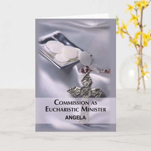 Commissie als Eucharistisch Minister Custom Name Kaart (Gele Bloem)