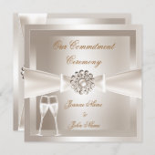 Commitment Ceremony Damask Cream White Champagne Kaart (Voorkant / Achterkant)