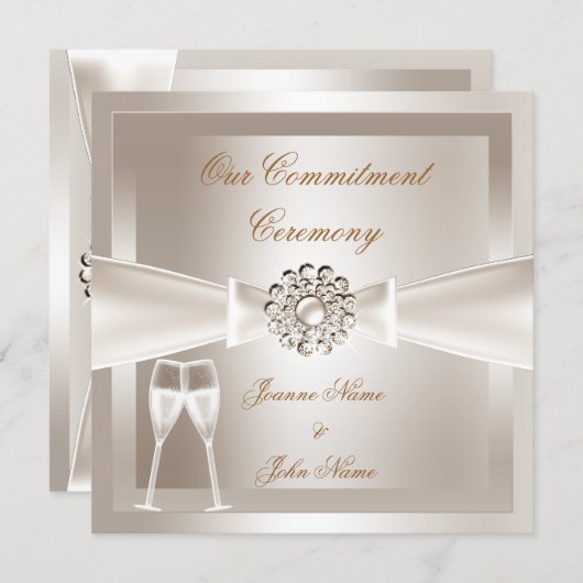 Commitment Ceremony Damask Cream White Champagne Kaart (Voorkant / Achterkant)