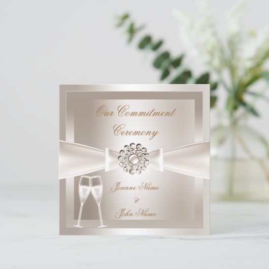 Commitment Ceremony Damask Cream White Champagne Kaart (Staand voorkant)