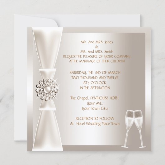 Commitment Ceremony Damask Cream White Champagne Kaart (Achterkant)