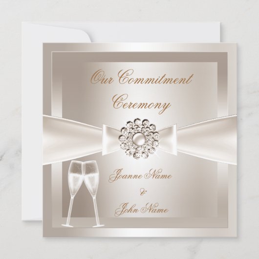 Commitment Ceremony Damask Cream White Champagne Kaart (Voorkant)