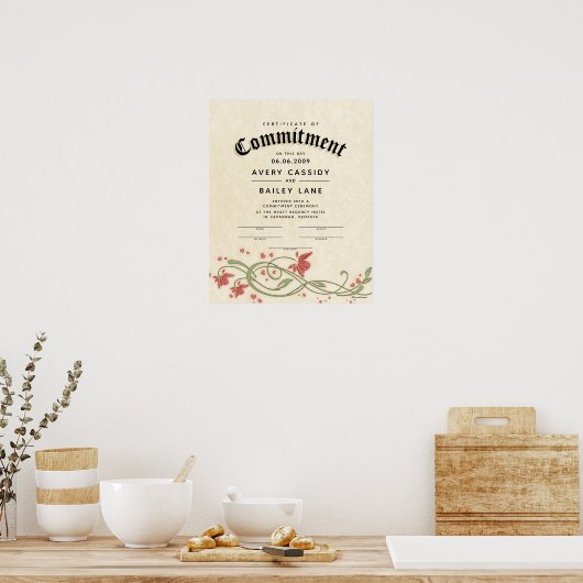 "Commitment Ceremony" (Floral Wedding Certificate) Poster (Keuken)