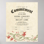 "Commitment Ceremony" (Floral Wedding Certificate) Poster<br><div class="desc">Bewaar je trouwherinneringen! Ceremonial Wedding Certificates for ALL Unions and Partnerships. Personaliseer om "het uw eigen te maken" — Herwoord alle tekst / alle zinnen om uw unieke unie weer te geven. Dit type certificaat bevat handtekeninglijnen voor de ambtenaar, getuigen of Beste Man en Maid of Honor om te ondertekenen....</div>