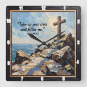 Commitment's Hour: Embrace Your Cross Vierkante Klok (Voorkant)