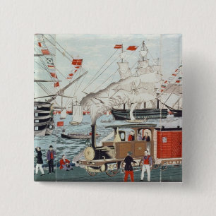 Commodore Perry's Gift of a Railway Vierkante Button 5,1 Cm