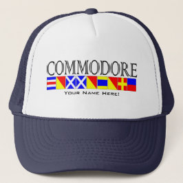 Commodore Title in Nautical Signal Flags Jouw naam Trucker Pet