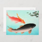 Common and Golden Carp, fijne kunst van Ohara Koso Briefkaart (Voorkant / Achterkant)