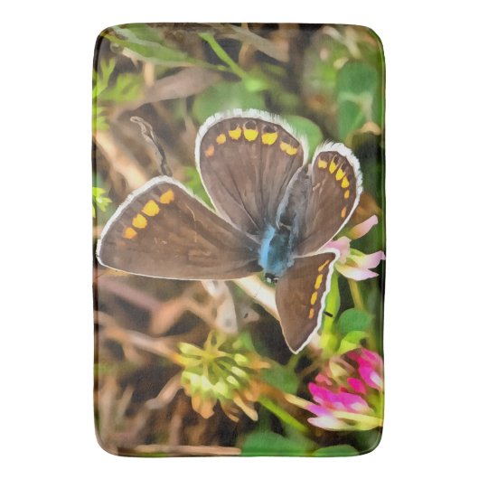 Common Blue Butterfly Polyommatus Icarus Painting Badmat (Voorkant Verticaal)