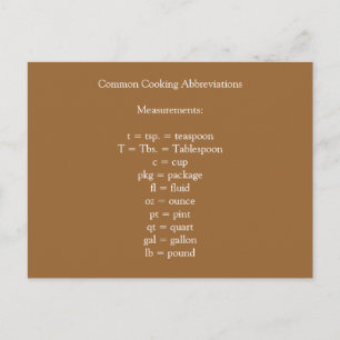Common Cooking Abbrevitions Briefkaart