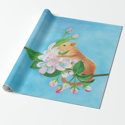 Common Dormouse on blooming branch of apple tree Cadeaupapier (Uitgerold)