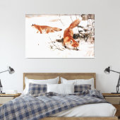 Common Foxes in the Snow, populaire kunst, Canvas Afdruk (Insitu (Slaapkamer))