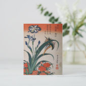 Common Kingfisher, Iris Japonica en Dianthus Briefkaart (Staand voorkant)