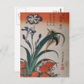 Common Kingfisher, Iris Japonica en Dianthus Briefkaart (Voorkant / Achterkant)