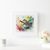Common Linnet 210724AREF102 - Watercolor Vierkante Klok (Huis)