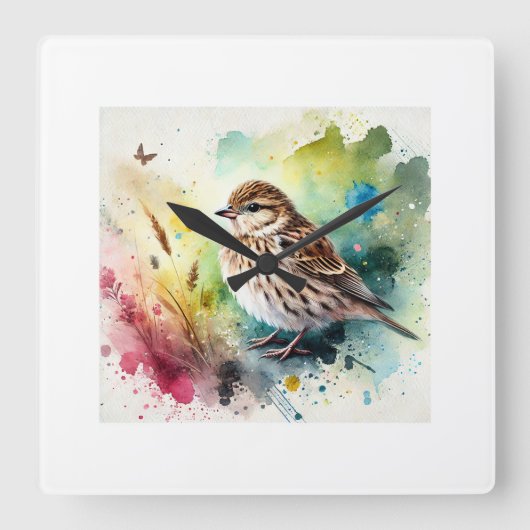 Common Linnet 210724AREF102 - Watercolor Vierkante Klok (Voorkant)