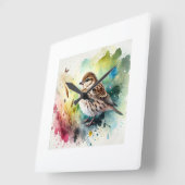 Common Linnet 210724AREF102 - Watercolor Vierkante Klok (Hoek)
