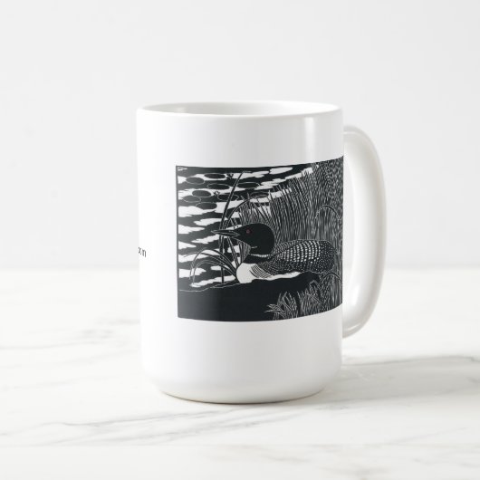Common Loon Linocut Mok (Voorkant rechts)