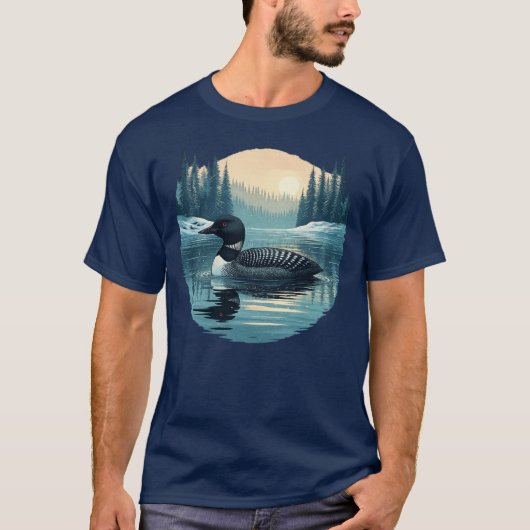 Common Loon - Retro Winter Cabin Christmas Design T-shirt (Voorkant)
