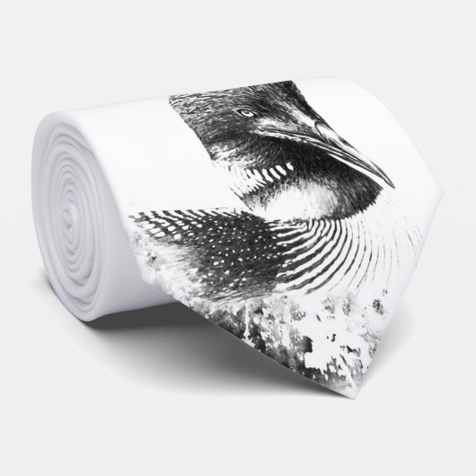 Common Loon Sketch Mannen Necktie Stropdas (Opgerold)