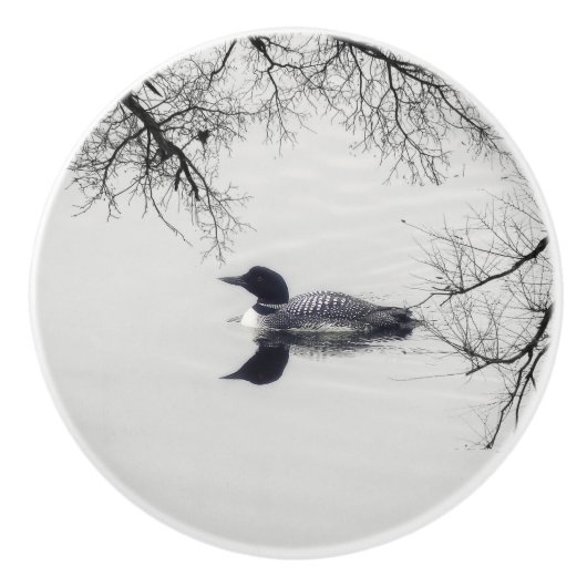 Common Loon zwemt in een noordelijk meer in de win Keramische Knop (Voorkant)