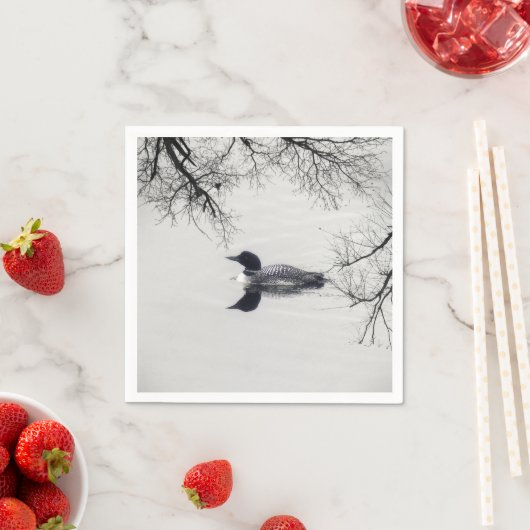 Common Loon zwemt in een noordelijk meer in de win Servet (Insitu)