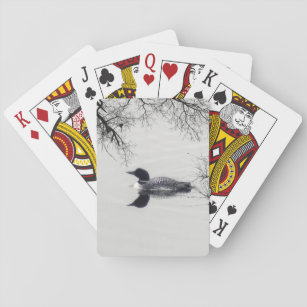 Common Loon zwemt in een noordelijk meer in de win Speelkaarten