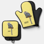 Common marmoset cartoon illustratie ovenwant & pannenlap set (Voorkant / Achterkant)