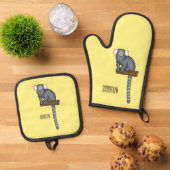 Common marmoset cartoon illustratie ovenwant & pannenlap set (Top down)