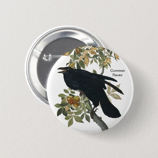 Common Raven by Audubon, Black Crow, Birdwatcher Ronde Button 5,7 Cm (Voorkant /achterkant)