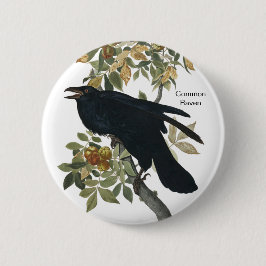 Common Raven by Audubon, Black Crow, Birdwatcher Ronde Button 5,7 Cm