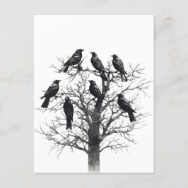 Common Raven Crow Black Mysiek Tree Flock Design Briefkaart