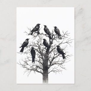 Common Raven Crow Black Mysiek Tree Flock Design Briefkaart