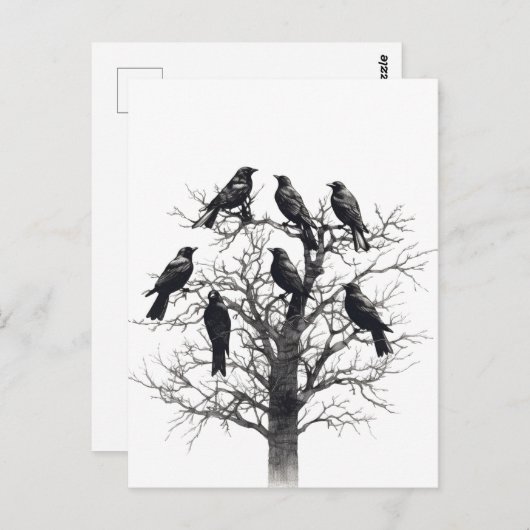 Common Raven Crow Black Mysiek Tree Flock Design Briefkaart (Voorkant / Achterkant)