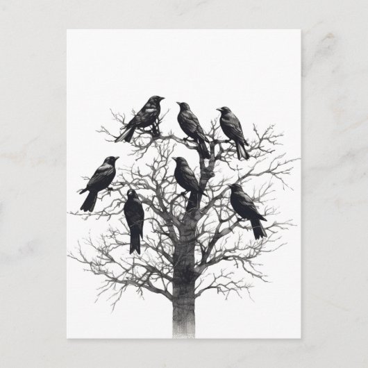 Common Raven Crow Black Mysiek Tree Flock Design Briefkaart (Voorkant)