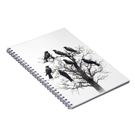 Common Raven Crow Black Mysiek Tree Flock Design Notitieboek (Rechterzijde)