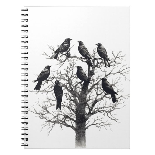 Common Raven Crow Black Mysiek Tree Flock Design Notitieboek (Voorkant)